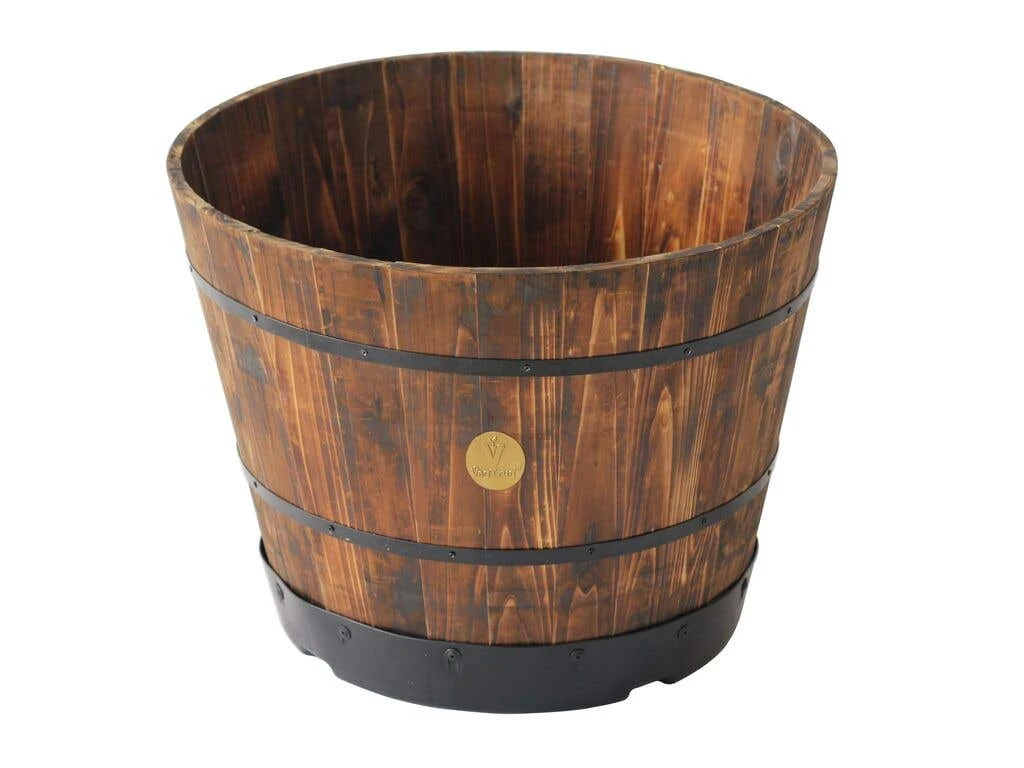 Wooden Barrel Planter Burnt Oak Finish 3 Wooden Barrel Planter Burnt Oak Finish