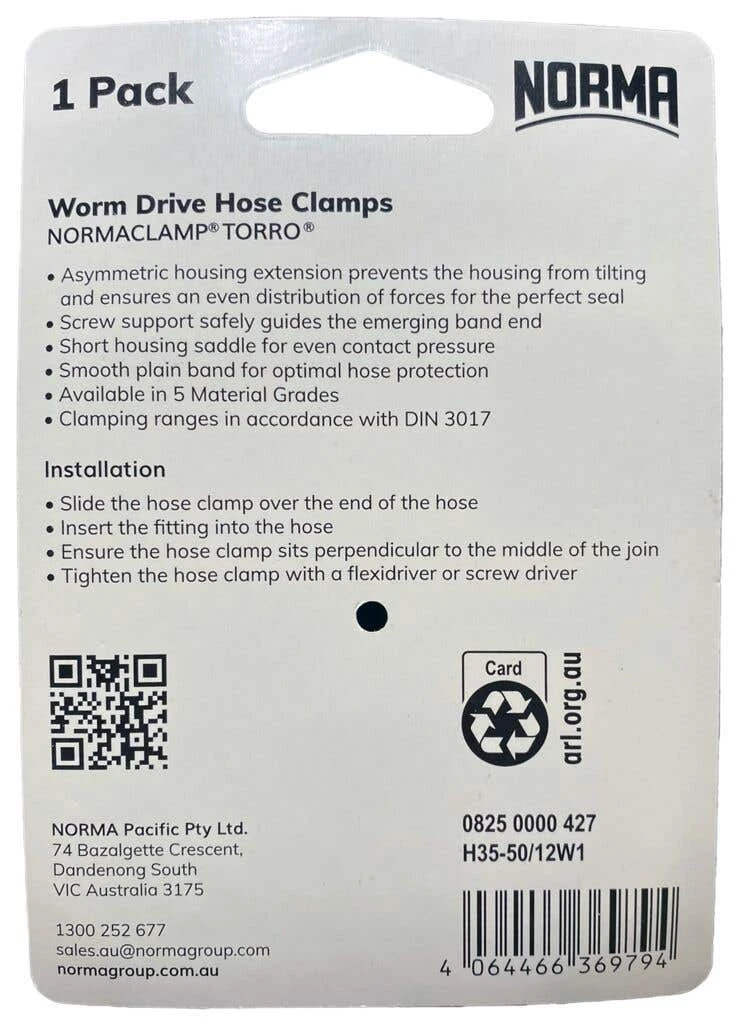 Norma Worm Drive Hose Clamps Torro BW 35-50mm W1 12mm 5 Norma Worm Drive Hose Clamps Torro BW 35-50mm W1 12mm - Image 3