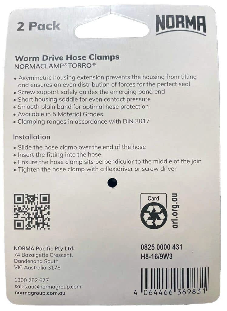 Norma Worm Drive Hose Clamps Torro BW 8-16mm W3 9mm - 2 Pack 5 Norma Worm Drive Hose Clamps Torro BW 8-16mm W3 9mm - 2 Pack - Image 3