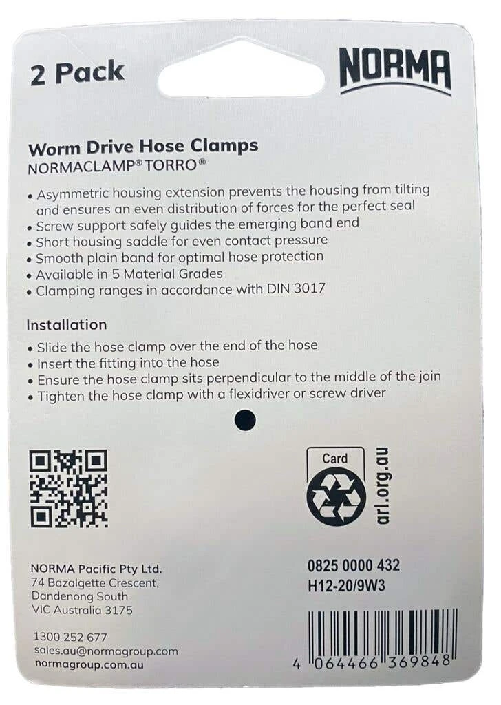 Norma Worm Drive Hose Clamps Torro BW 12-20mm W3 9mm - 2 Pack 5 Norma Worm Drive Hose Clamps Torro BW 12-20mm W3 9mm - 2 Pack - Image 3