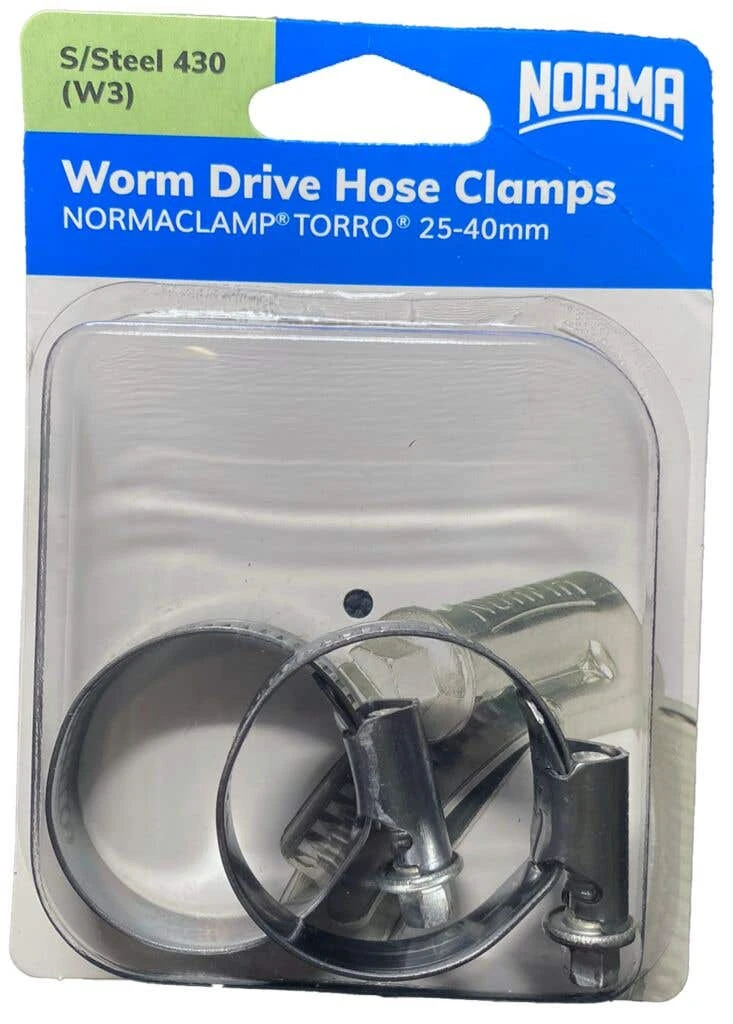 Norma Worm Drive Hose Clamps Torro 12mm BW 25-40mm W3 S/Steel 2Pk 4 Norma Worm Drive Hose Clamps Torro 12mm BW 25-40mm W3 S/Steel 2Pk - Image 2