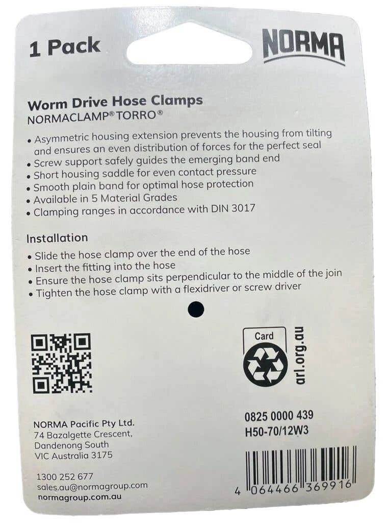 Norma Worm Drive Hose Clamps Torro BW 50-70mm W3 12mm 5 Norma Worm Drive Hose Clamps Torro BW 50-70mm W3 12mm - Image 3