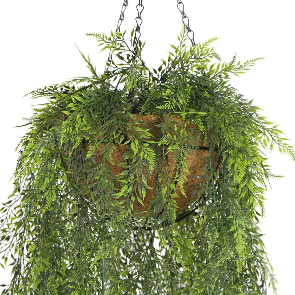 Mixed Fern Coco Fibre Artificial Hanging Basket UV Resistant 1.35m 4 Mixed Fern Coco Fibre Artificial Hanging Basket UV Resistant 1.35m - Image 2