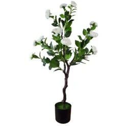 White Flowering Artificial Camellia Tree 1m
