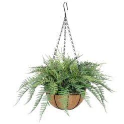 Fern Coco Fibre Artificial Hanging Basket UV Resistant 550mm